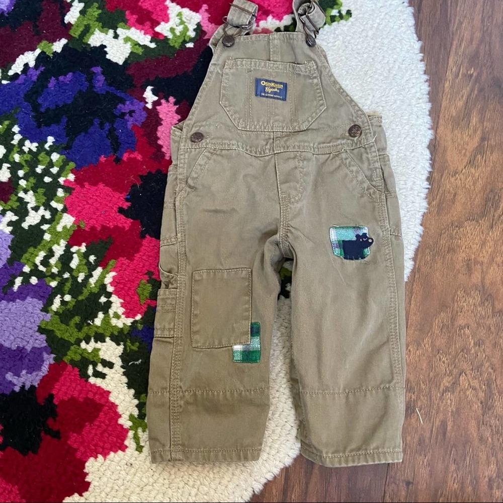 OshKosh B’Gosh Brown & Green Patched Overalls Size 6 Months